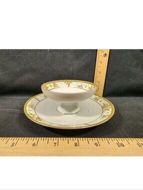 Antique Hand Painted Nippon Footed Bowl w/Attached Underplate Flawless